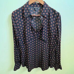 NWOT Brooks Brothers Printed Crepe Bow-Tie Blouse